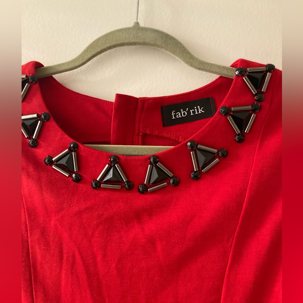 Fab’rik Red‎ Beaded Collar Dress size S - Picture 3 of 4